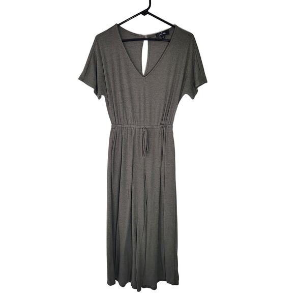 Lulus Size S Melinda Olive Green Short Sleeve Jumpsuit Ribbed Elastic Waist Tie - Picture 2 of 13